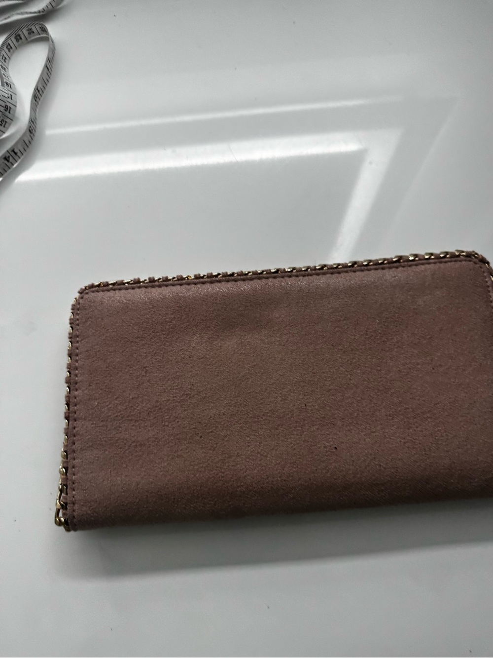 Urban Outfitters Blush Suede Zip Wallet with Chain Trim